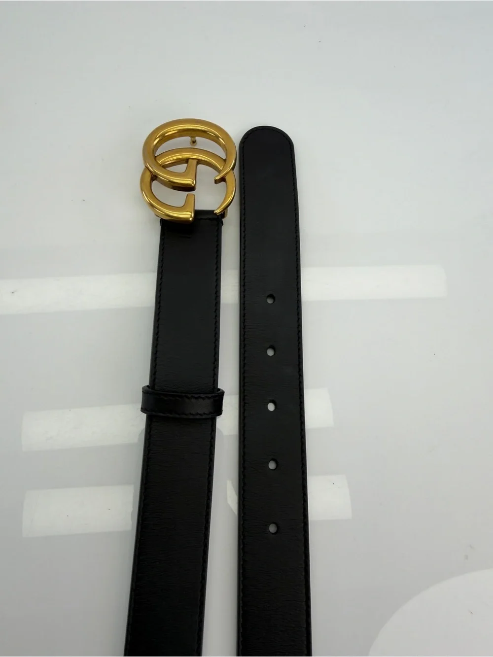 Gucci Slim Leather Marmont Gg Double Unisex Belt Black 70/28